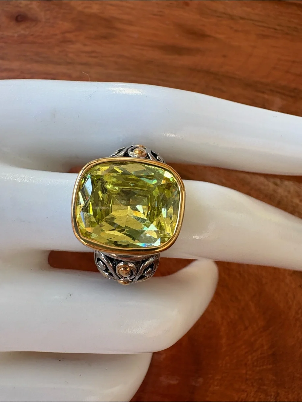Vintage Yellow Cushion-Cut Statement Ring - Size 7.75